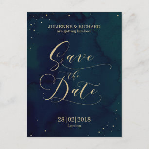 Aquarelle bleue hiver Enregistrer la date Carte po