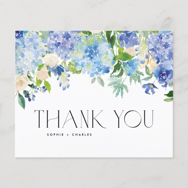 Aquarelle bleue Hydrangea Winter Carte de remercie (Devant)