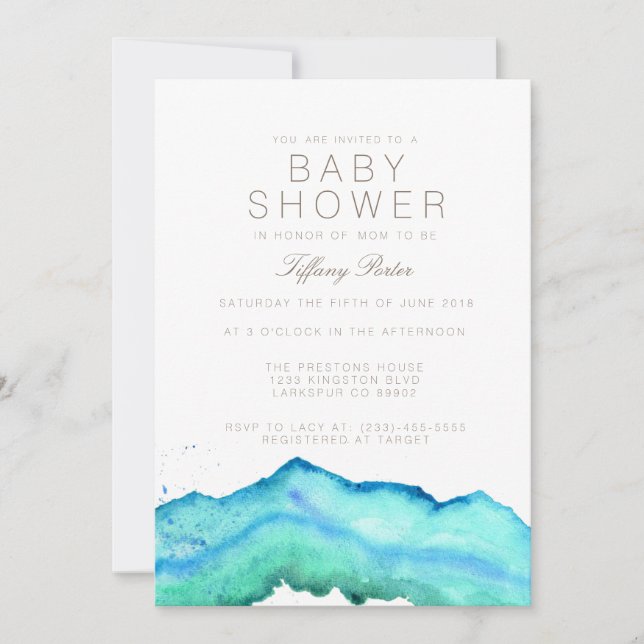 Aquarelle bleue | Invitation Baby shower (Devant)