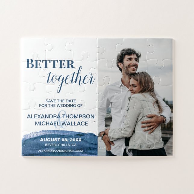 Aquarelle bleue Mieux Ensemble Puzzle photo (Horizontal)