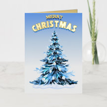 Aquarelle bleue Noël Plié Foil Carte de vacances