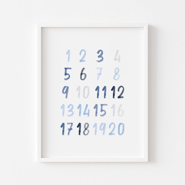 Aquarelle bleue Numéros affiche éducative (Créateur téléchargé)