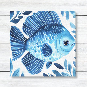 Aquarelle bleue Poisson Décor Côtier Toile