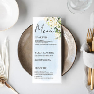 Aquarelle Bleue Rose Blanche Mariage Menu Place Ca