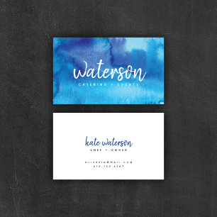 Aquarelle bleue + Script blanc   CARTE DE VISITE