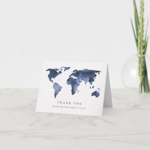 Aquarelle bleue sur blanc World Map Merci