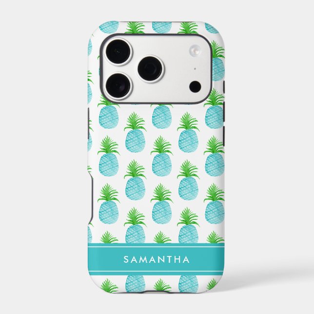 Aquarelle bleue turquoise ananas personnalisé (Verso)