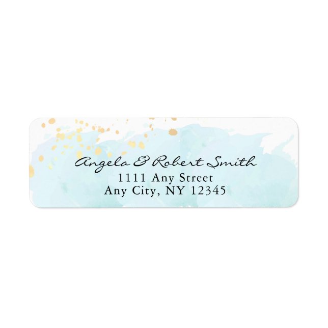 Aquarelle Bleue x Or Moderne Adresse de retour (Devant)
