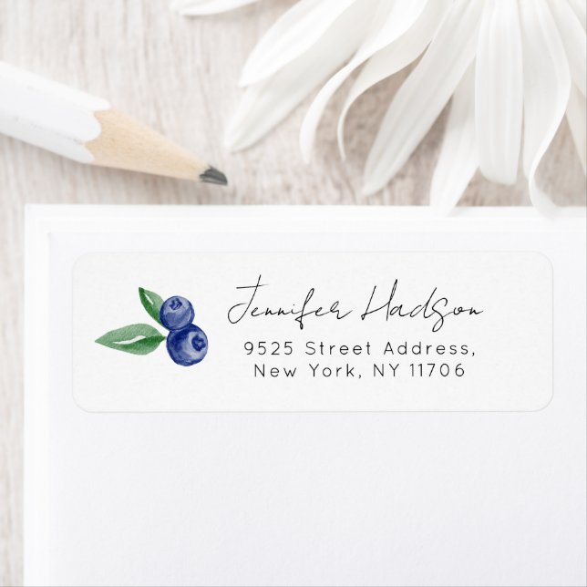Aquarelle bleuet minimaliste Adresse de retour (En situation)
