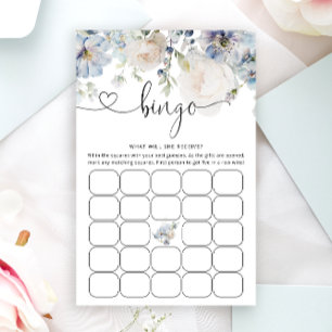 Aquarelle Blue Floral Baby Bingo Carte de jeu