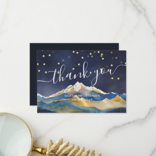 Aquarelle Blue & Gold Mountains Mariage Merci