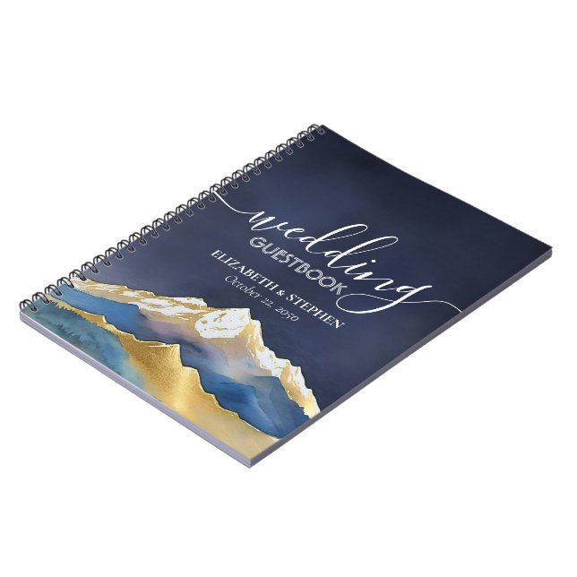 Aquarelle Blue Golden Mountain Mariage Livre d'or (Côté gauche)