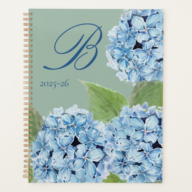 Aquarelle Blue Hydrangea avec initiale (Devant)