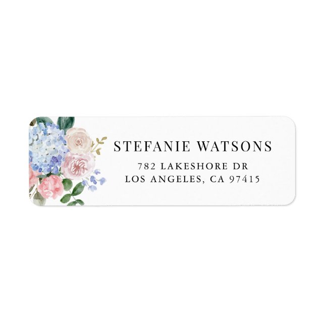 Aquarelle Blue Hydrangeas et rose Roses Mariage (Devant)