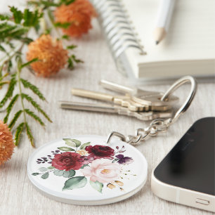 Aquarelle Blush et vin Floral Bridesmaid Keycha