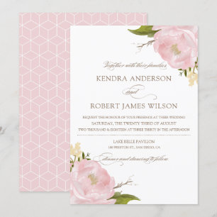 Aquarelle Blush Pink Peonies Faire-part de mariage