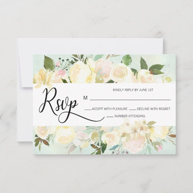 Aquarelle Blush rose beige Floral Mariage RSVP (Devant)
