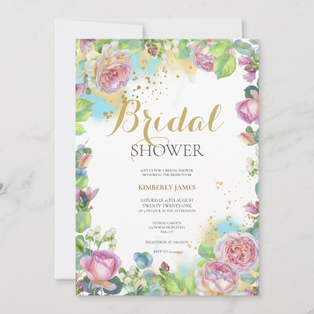 Aquarelle Blush Rose Douche nuptiale Invitation (Devant)