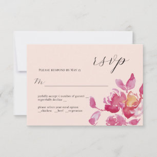 Aquarelle Blush Rose moderne Mariage carte RSVP