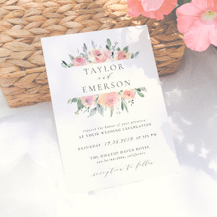 Aquarelle Blush & Sage Floral Wedding Invitations