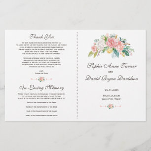Aquarelle Blush White Flowers Programme de mariage