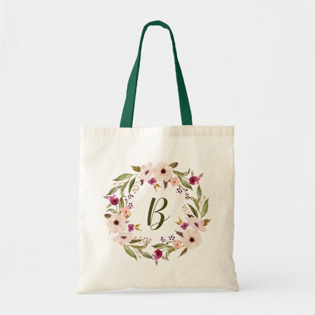 Aquarelle Bohème Floral Wreath Monogramme Sac (Devant)