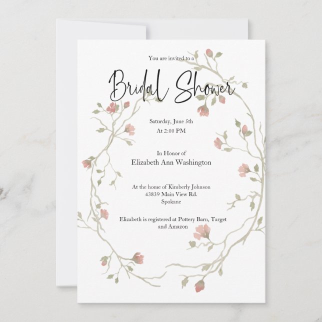 Aquarelle Bohème Invitation à la douche nuptiale (Devant)