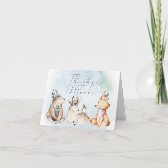 Aquarelle Boho Animaux Baby shower Merci (Devant)