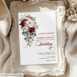 Aquarelle Boho Bourgogne Faire-part de mariage bla