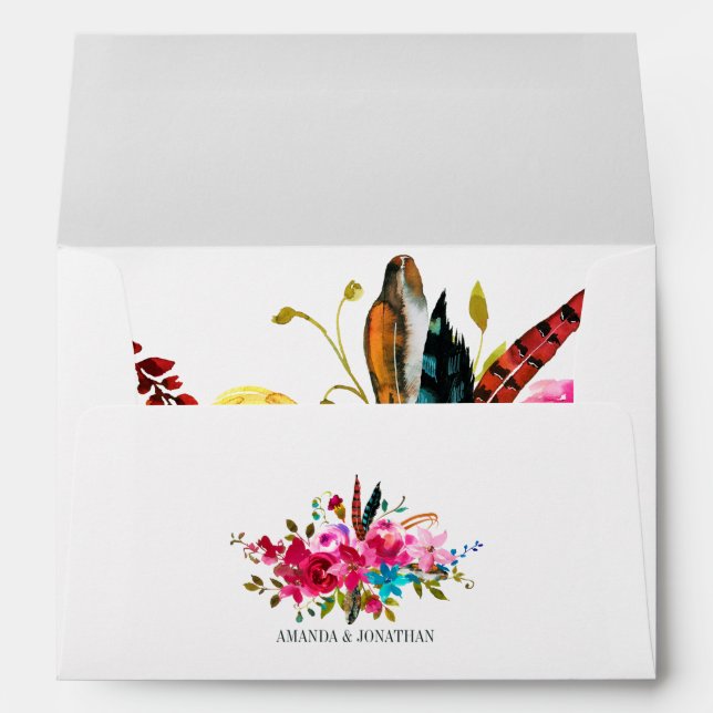Aquarelle Boho Chic Floral Mariage Enveloppe (Dos (Bas))