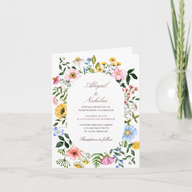 Aquarelle Boho fleur sauvage Invitation pliée (Devant)