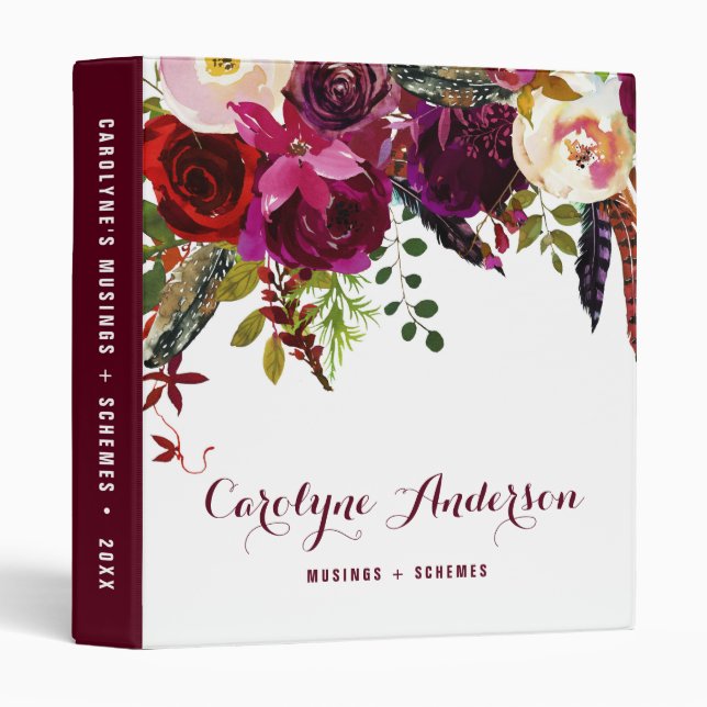 Aquarelle Boho Floral Automne Classeur personnalis (Devant/Côté)