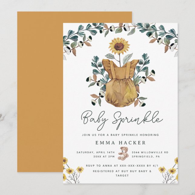 Aquarelle Boho Floral Baby Sprinkle Invitation (Devant / Derrière)