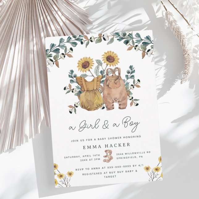 Aquarelle Boho Floral Twins Douche Invitation (Créateur téléchargé)