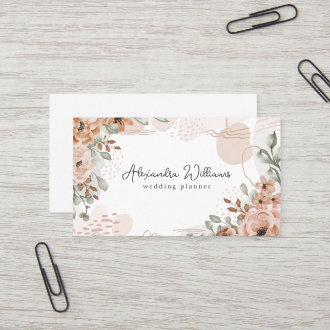 Aquarelle Boho Flowers Élégant Carte de visite (Devant/Arrière en situation)