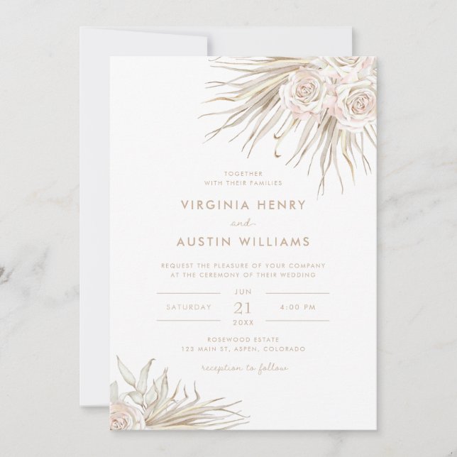 Aquarelle Boho Tropical Faire-part de mariage (Devant)
