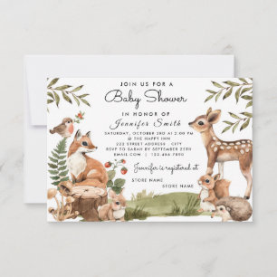 Aquarelle Bois Animaux Baby shower Invitation