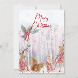 Aquarelle Bois Animaux Joyeux Noël Carte