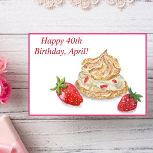 Aquarelle Bonne carte de fraise 40e anniversaire