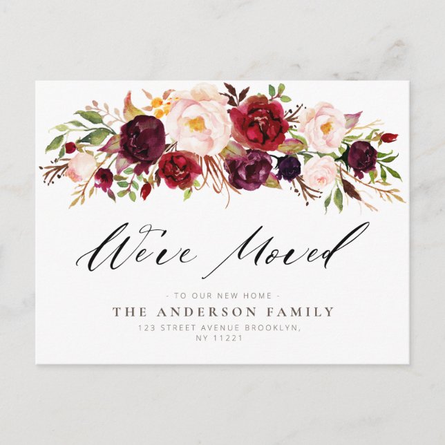 aquarelle bordeaux mouvement floral Carte postale (Devant)