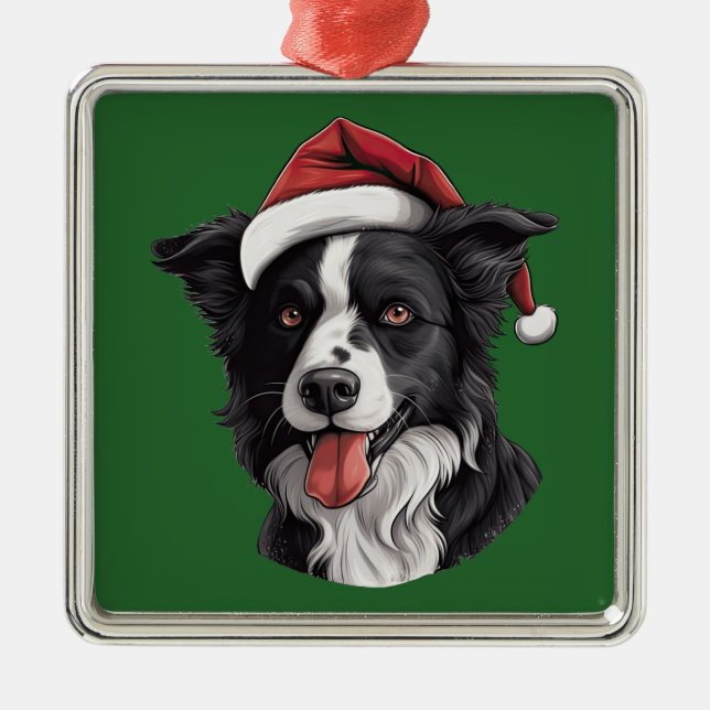 Aquarelle Bordure de Noël Collie Ornement (Devant)