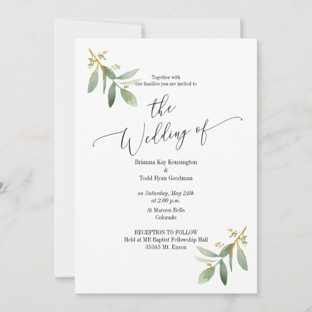 Aquarelle Botanique Eucalyptus Invitation (Devant)