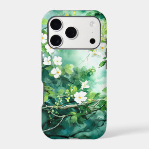 Aquarelle botanique Fleurs blanches Feuilles verte