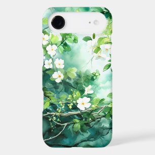 Aquarelle botanique Fleurs blanches Feuilles verte