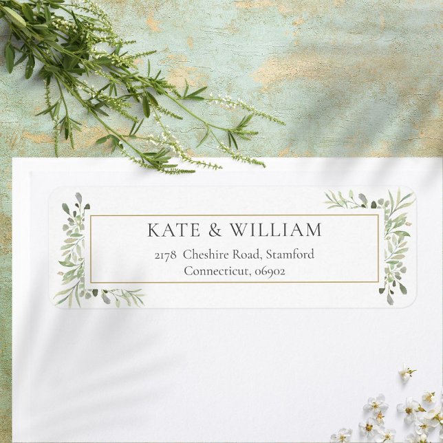 Aquarelle Botanique Greenery Adresse de feuillage (Botanical Greenery Watercolour Foliage Address Label)