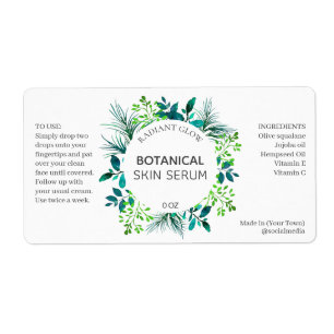 Aquarelle botanique luxuriante Feuille  serum Étiq