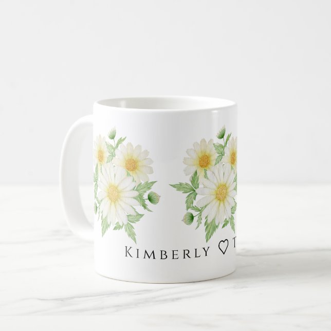 Aquarelle botanique minimaliste Daisy Flower Mug (Devant gauche)
