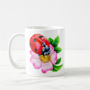 Aquarelle botanique minimaliste Ladybug Flower Mug