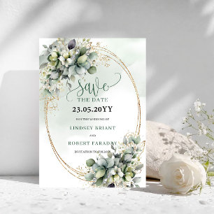 Aquarelle botanique vert or Save The Date