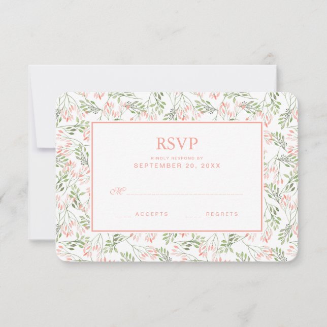 Aquarelle botanique verte et rose - Mariage RSVP (Devant)